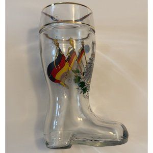 Deutschland German Qualitat WS Hand Made Glass Drinking Boot Gold Rimmed 8”